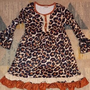 Leopard Print Girl's Dress with Ruffle Details